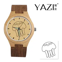YAZI индивидуальные деревянные часы Медузы логотип часы Натуральный Бамбуковый деревянный корпус наручные часы Дерево полоса группа памяти