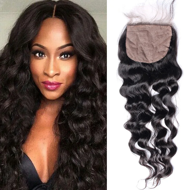 

4X4 Mongolian Loose Wave Curly Silk Base Closure Bleached Knots 7A Grade Loose Wave Human Hair Silk Base Closure With Baby Hair