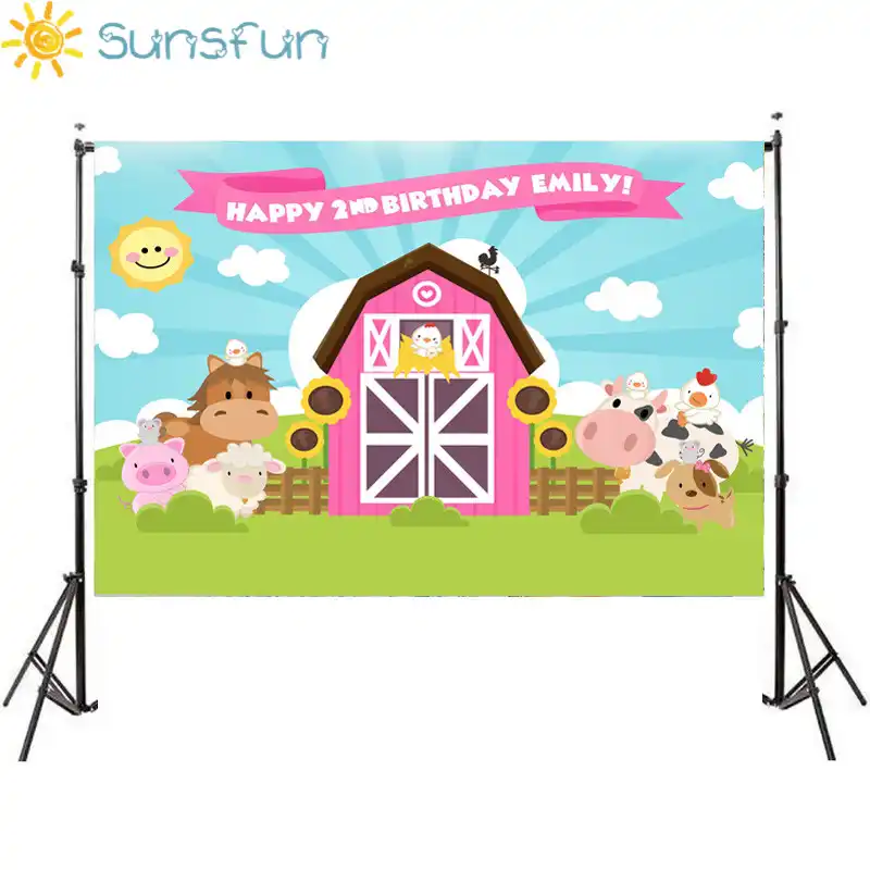 Sunsfun Farm Theme Photography Backdrop Pink Barn Animals Barnyard