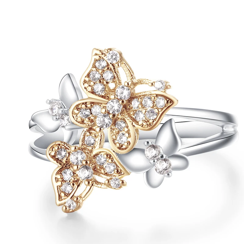 Lovely Butterfly Rings for Women White Zirconia Crystal Fashion Silver
