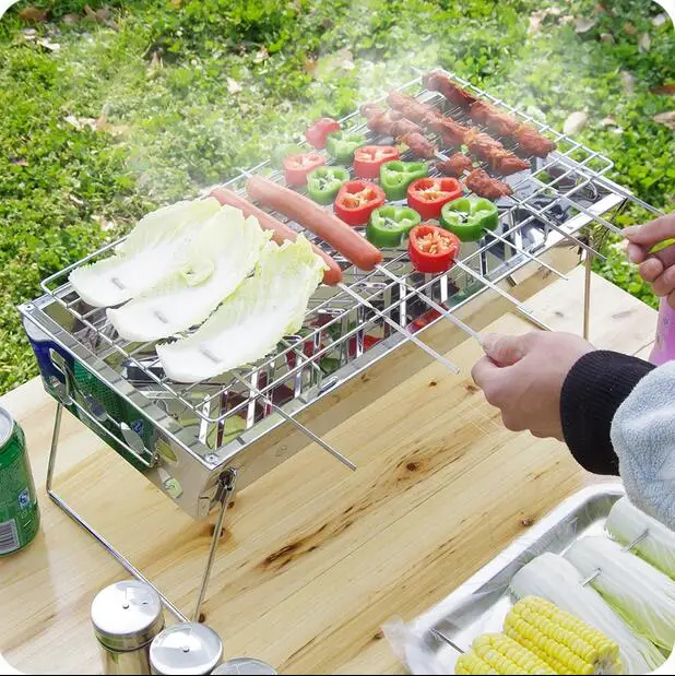 Thickening Stainless Steel BBQ Grill Outdoor Portable ...