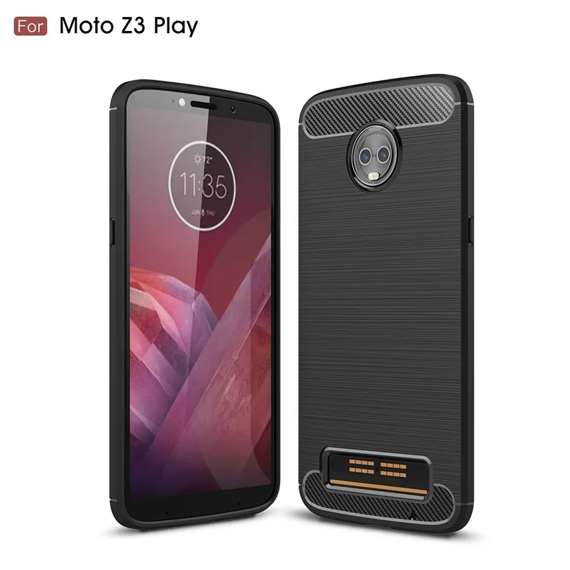 Для Motorola MOTO Z3 играть/Z3Play корпус из углеродного волокна прочный армированный чехол для телефона из мягкой TPU щеткой прочный резиновый