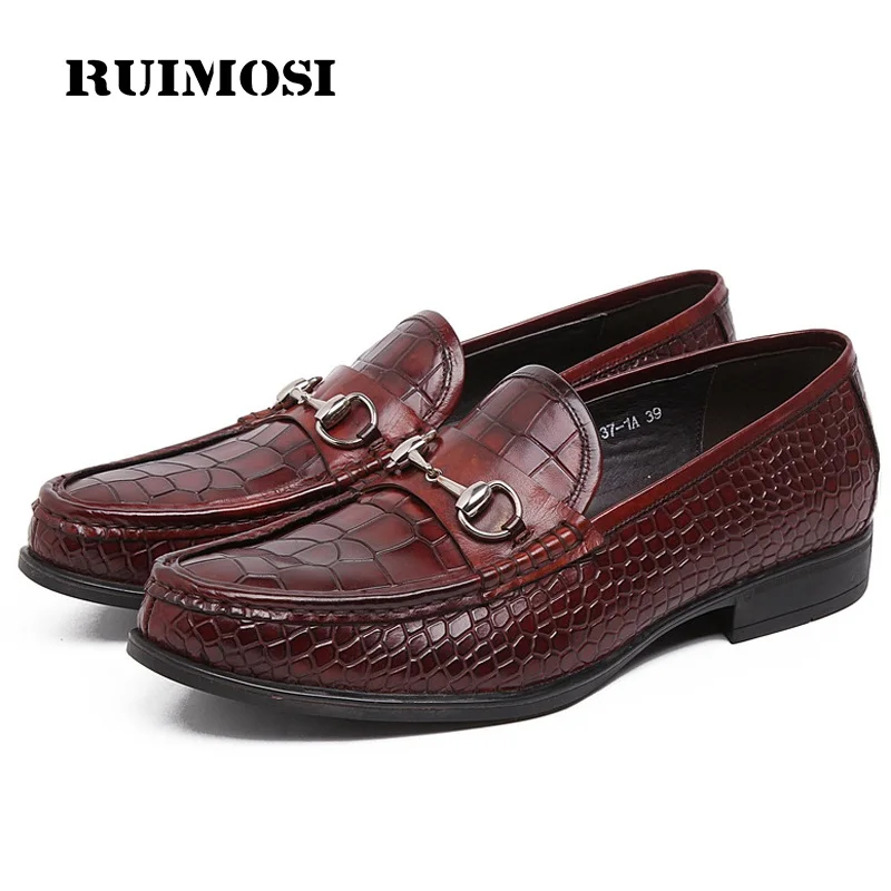 RUIMOSI Round Toe Crocodile Man Casual Shoes Genuine Leather Male Slip on Loafers Designer Brand Comfortable Men's Flats RF55