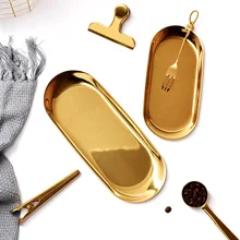 Nordique ovale métal bijoux Plateau organiseur de bureau décoration cuisine alimentaire stockage Plateau or et argent ornements(China)