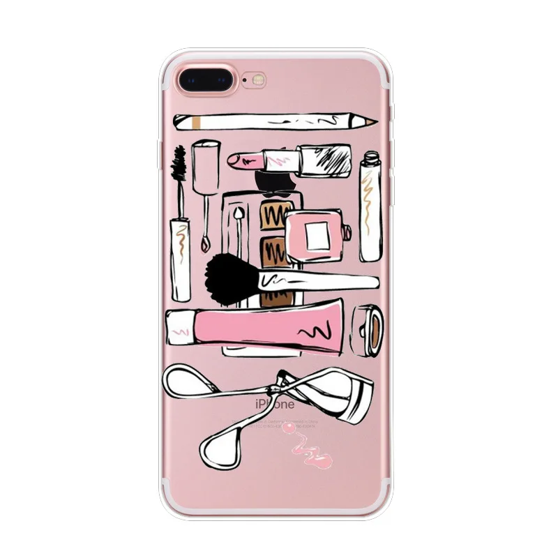 Модный косметический чехол для iPhone 8 7 7Plus 5 5S SE 6 6S 6Plus Прозрачный мягкий