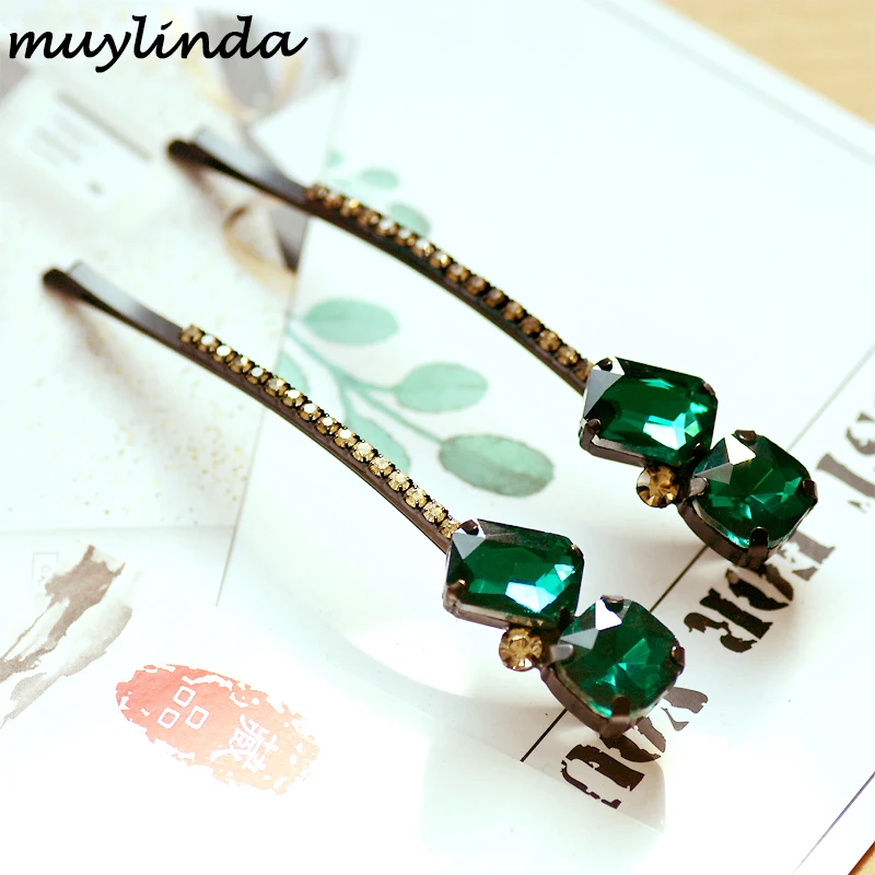 

(2 PCS/LOTS) Irregular Geometry Fancy Crystal Hair Clip Rhinestone Mix Color Bobbypins Ladies Hair Accessories