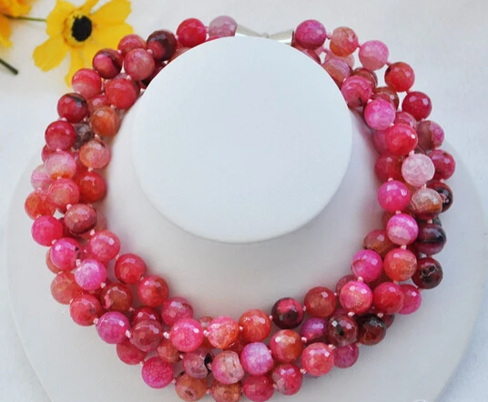 

N2986 4row 12mm red sheet agate faceted bead necklace N Discount (A0325)