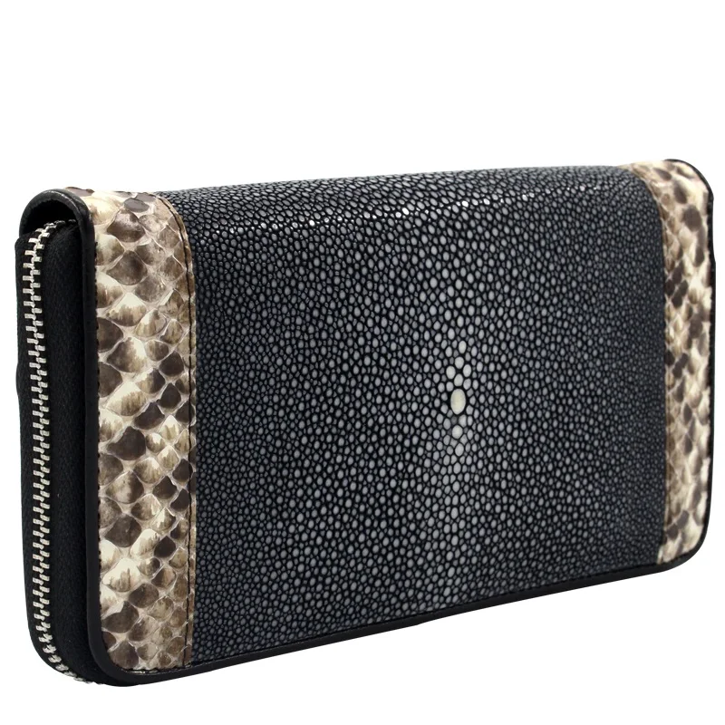 Stingray Telefon Genuine Verschluss Brieftasche Frauen Halter Große Karte Haut Organizer Luxus Schwarzes Clutch Weibliche Zipper Python Leder 4RxqvSwS5