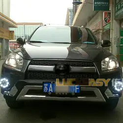 Стайлинга автомобилей дневного света для Toyota RAV4 светодиодный DRL 2012-2013 RAV4 светодиодный фонарь передний автомобильные аксессуары