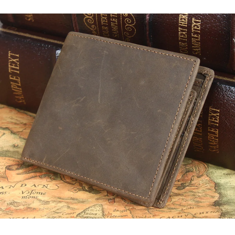 

Vintage Designer Genuine Leather Bifold Wallet Mens Wallets Fashion Card Holder Short Standard Wallet Crazy Horse Leather Purse