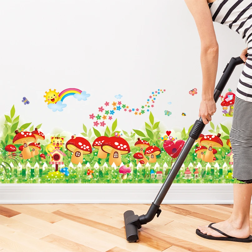 

[SHIJUEHEZI] Colorful Mushroom Baseboard Sticker Cartoon Decorative Wall Art for Living Room Kindergarten Decoration Muursticker
