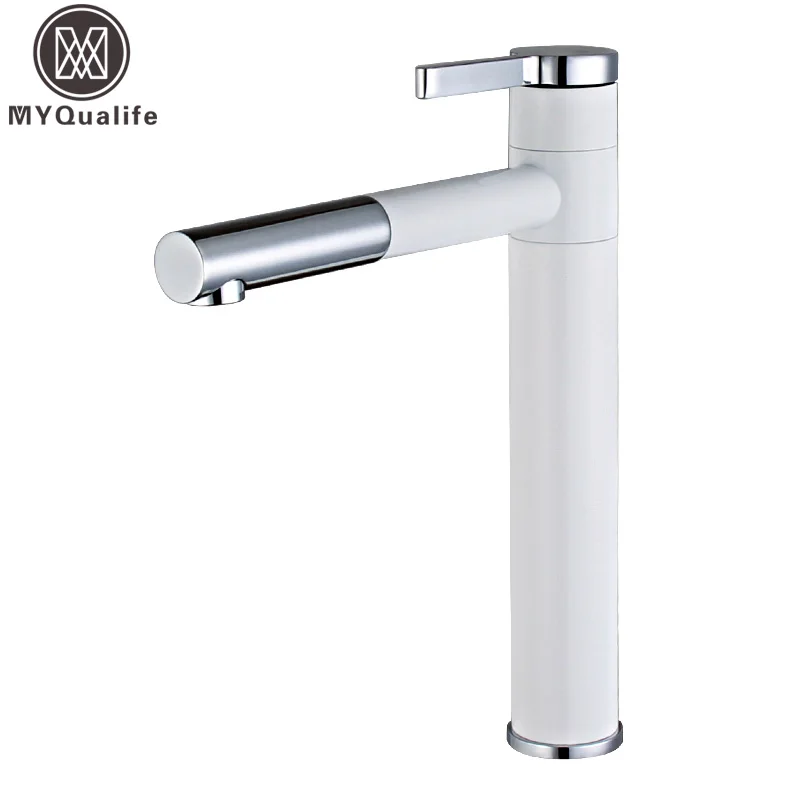 Luxury White Painting Brass Bathroom Basin Faucet Countertop Vessel