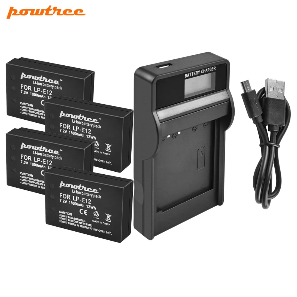 

Powtree 7.2V 1800mAh For Canon LP-E12 LP E12 LPE12 Camera Battery + LCD USB Charger Replacement EOS Rebel SL1 M10 M50 M100 M