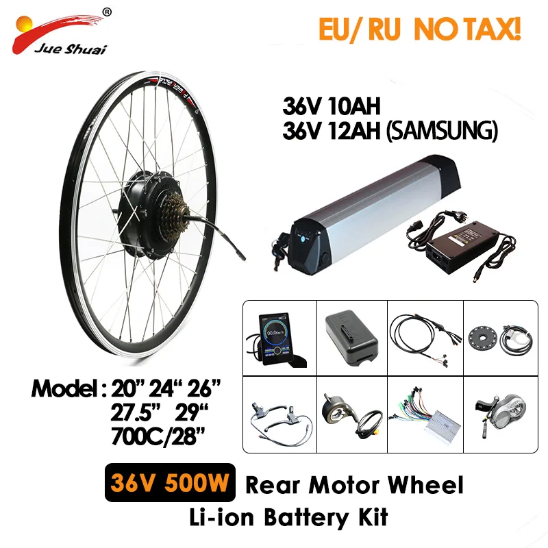 500W Powerful Electric Bike Conversion Kit with 36V 10Ah SAMSUNG 12Ah Battery 20" 26" 700C Hub