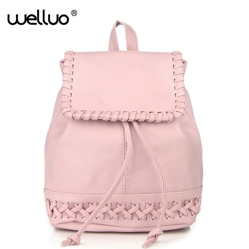 

Cute Girls Drawstring Mini Backpack Women Weaving School Bag PU Leather Knitting Backpacks Bags Rucksack Mochila Feminina XA559B