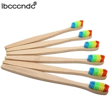 1 шт. красочные головы Бамбука Зубная щётка окружающей среды деревянный Радуга Бамбука Зубная щётка Очищение ротовой полости уход