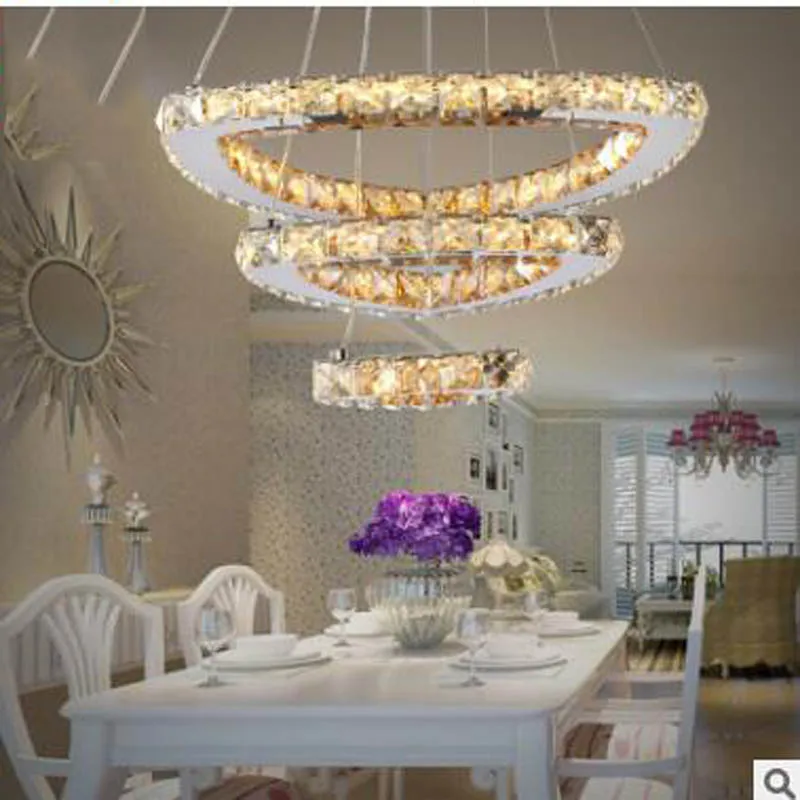

Creative dining chandelier Modern led hanging light Ring chandelier Wire cutting hanging line crystal lamp