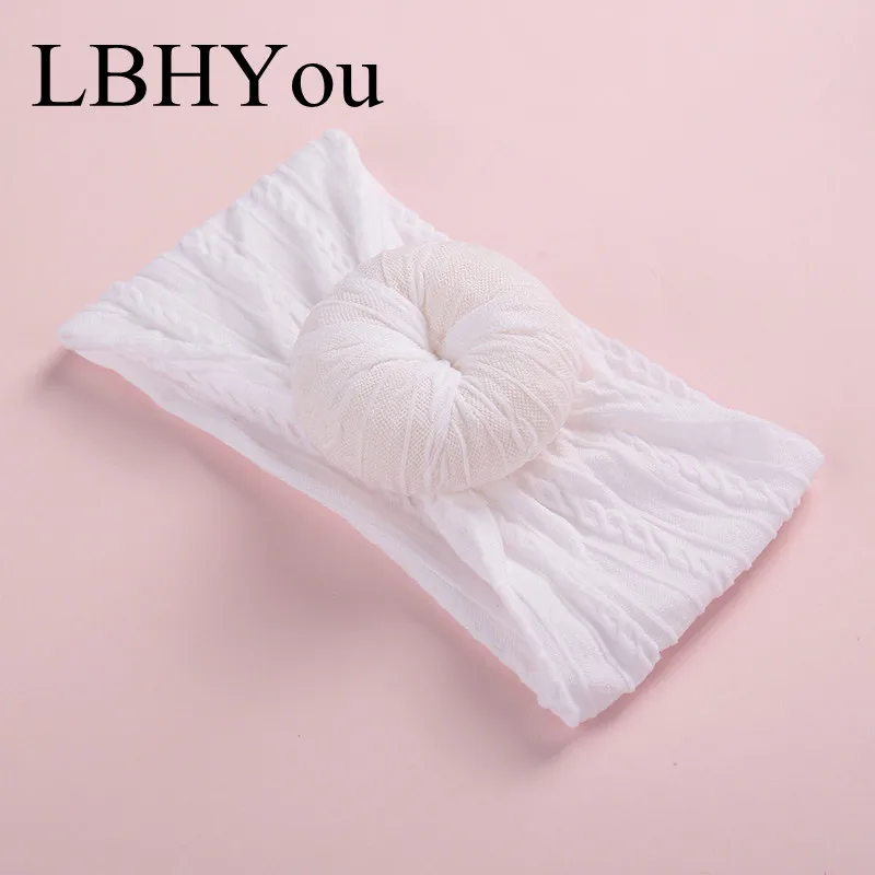 white 1 шт., нейлоновые оголовья с круглым узлом, вязаные хлопковые нейлоновые повязки для волос с кабельным бантом, широкие банты, тюрбан, повязки на голову, аксессуары для волос для девочек - Цвет: white