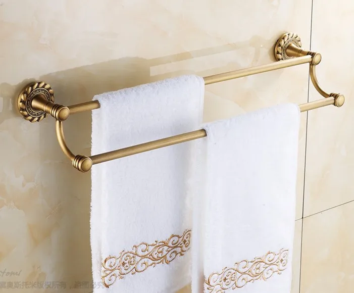 AUSWIND Luxury Antique Solid Brass Carved Double Towel Rod Continental