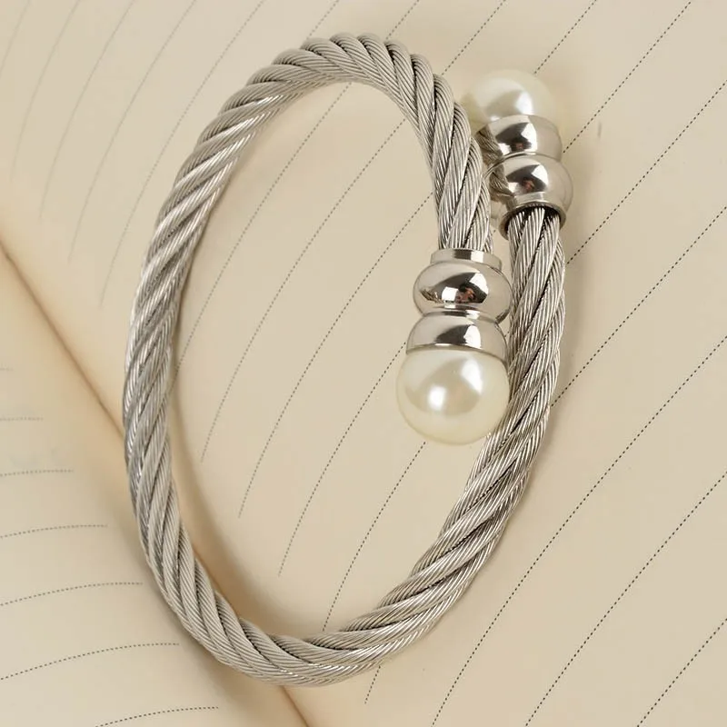 Новые женские браслеты из нержавеющей стали 316l золотого цвета, модные ювелирные изделия с жемчугом - Окраска металла: Silver