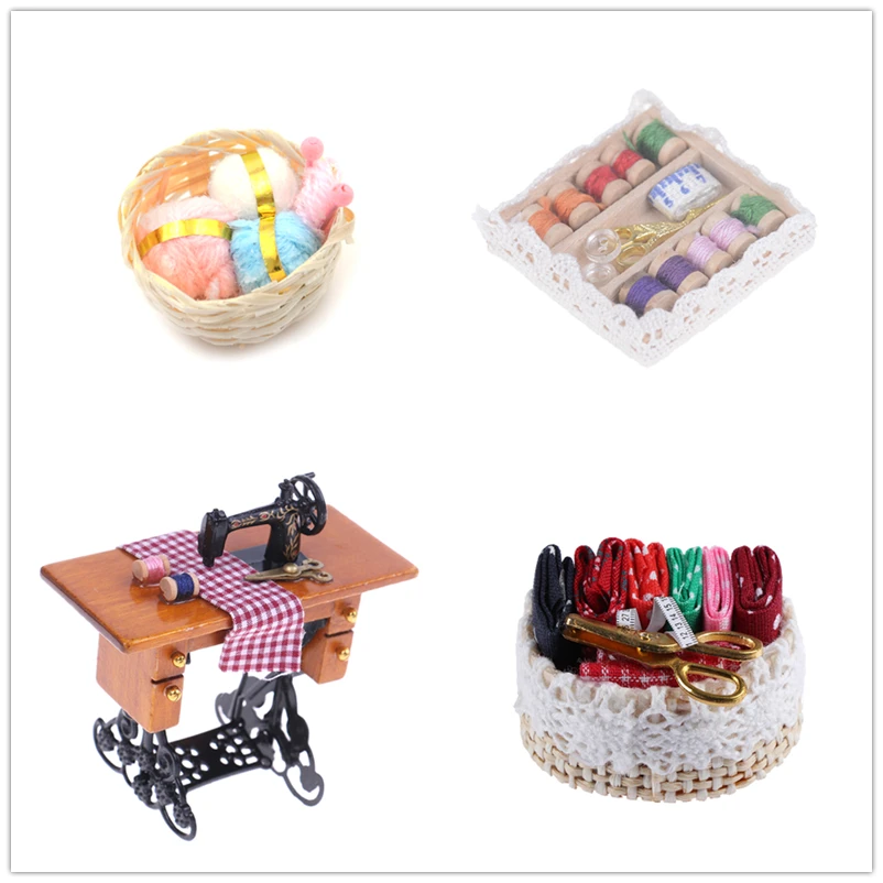 

Hot Sale 1:12 Vintage Sewing Needlework Needle Kit Box Sewing Machine Dollhouse Miniature Decor