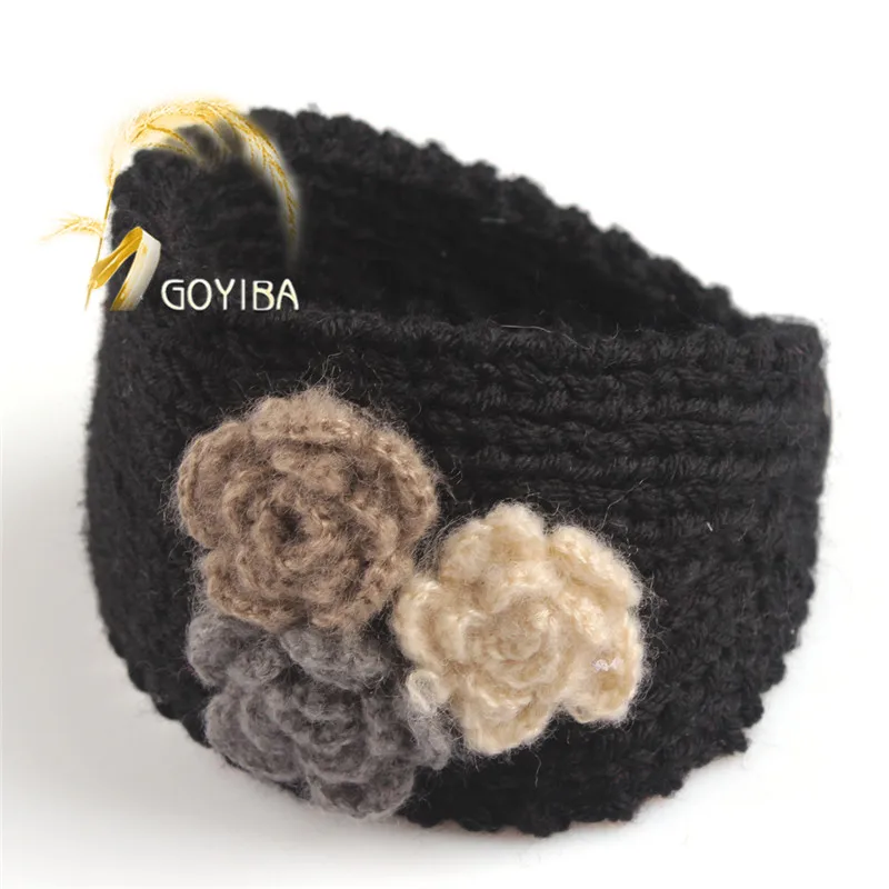 GOYIBA/13 цветов, женская зимняя вязаная головная повязка с цветами для девочек, с пуговицами, головной убор, теплые тюрбан, повязка для волос