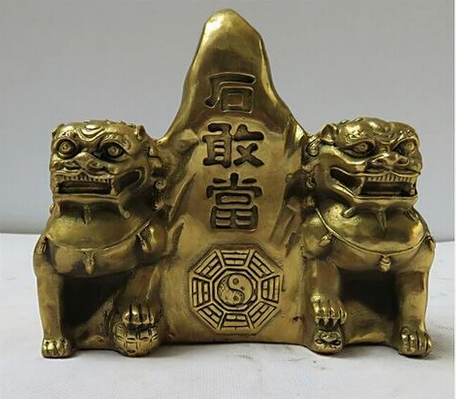 yy ymy914+++Copper Brass 6.3inch high Home feng shui bagua CHINESE BRASS lion statue Furnishing brass ornaments | Дом и сад