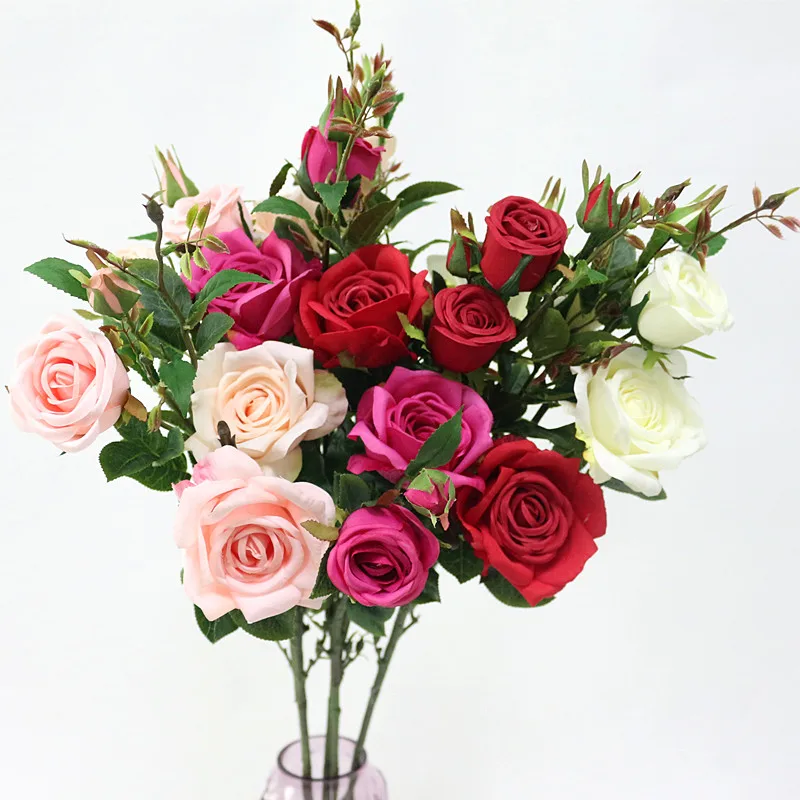 Flone 6 головок Искусственные розы цветы Шелковый букет ветка искусственный цветок для свадьбы декор День Рождения Вечеринка ремесла Декор Цветы