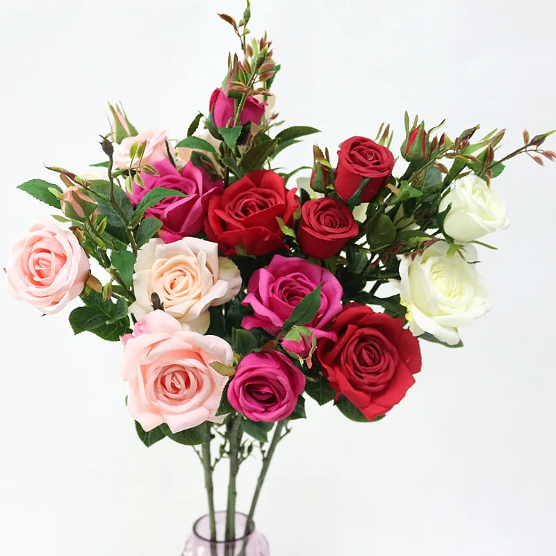 Flone 6 Heads Artificial Rose Flowers Silk Flower Bouquet Branch Fake Flower Wedding Decor Birthday Party Crafts Decor Flowers (2)