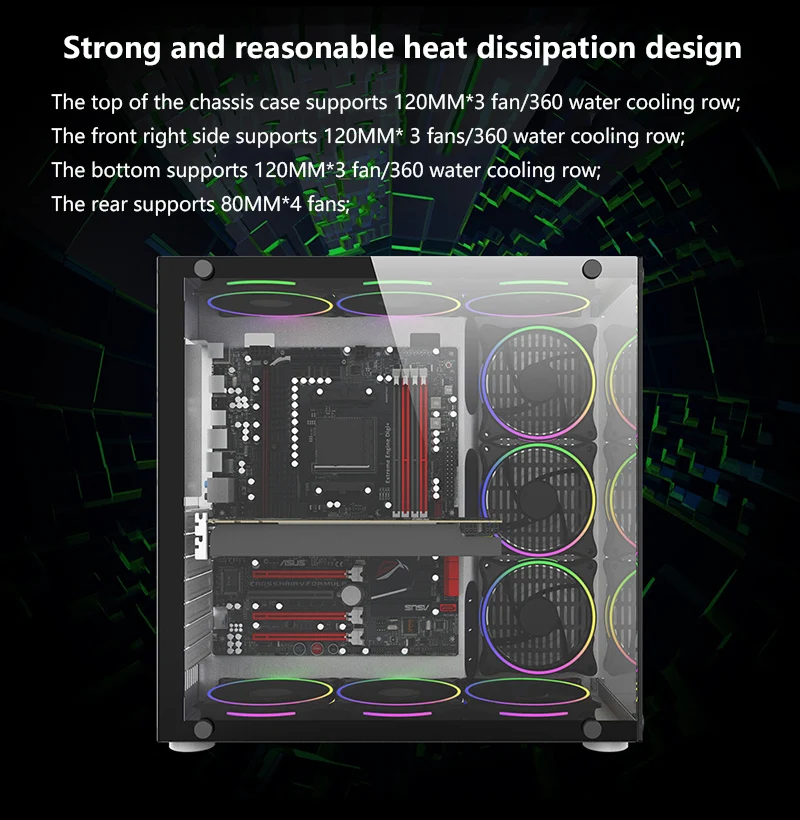 417*243*427 мм игровой компьютер PC Gamer чехол полностью прозрачный закаленное стекло водяного охлаждения шасси для ATX Поддержка GTX 1080