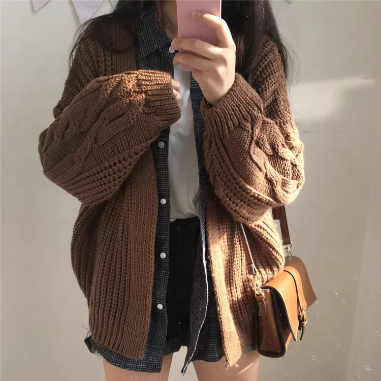 Chic Autumn Winter New Women's Cardigan Sweater Knitting Twist Loose Solid Full Sleeve Korean Casual Fashion Tops C97623D