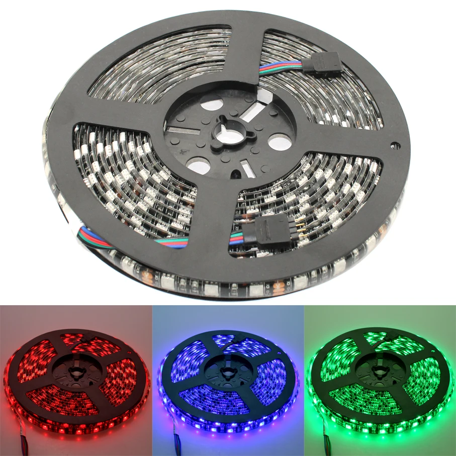 12 В Светодиодная лента RGB PC 5 м 5050 черный PCB водонепроницаемый 60Led/M в Led ленточный