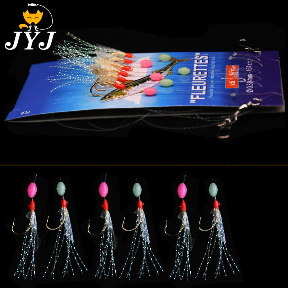 

10 packs artificial fishing lure baits ,deep sea lure rigs sabiki hooks with true fish skin shrimp feather hooks