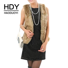 HDY Haoduoyi Брендовое женское коричневое пальто из искусственного меха без рукавов с поясом на талии женское плотное теплое меховое пальто Модная одежда дамское зимнее пальто