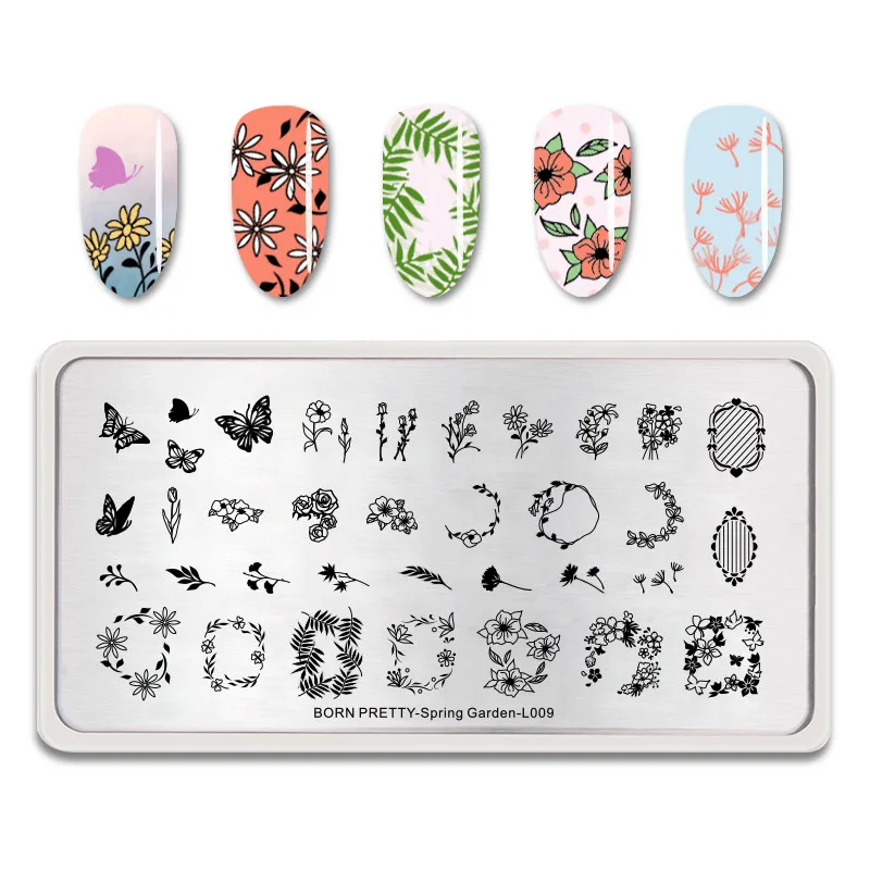 BP-SG-L009 BORN PRETTY пластины для штамповки ногтей цветы для дизайна ногтей DIY наклейки для ногтей Аксессуары для трафаретов инструмент из нержавеющей стали - Цвет: BP-SG-L009