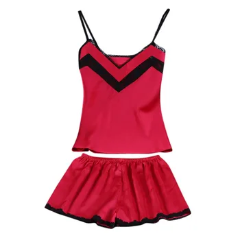 

2 Piece Pyjamas Womens Silk Satin Sexy Pajamas Set Sleepwear Lace Sling Female Sleep Solid color Pajamas Suit pizama damska 2019