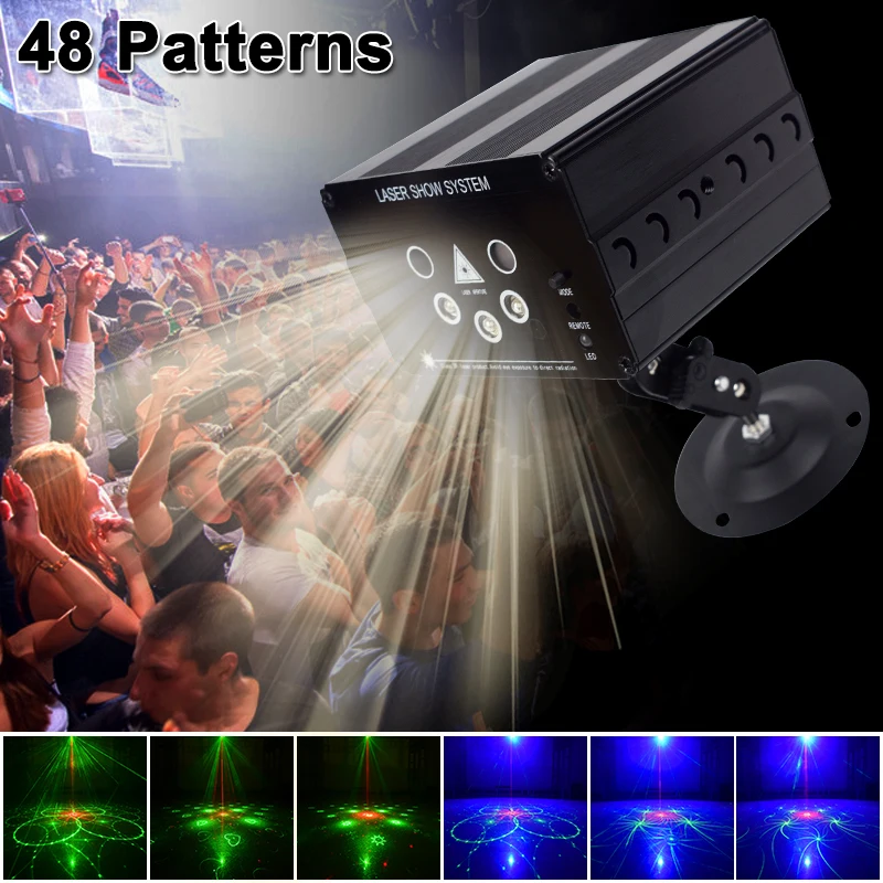 Günstige YSH Disco Licht 5 strahl 48 muster LED Laser Laser Projektor Weihnachten party DJ licht Voice activated Disco Weihnachten für hochzeit