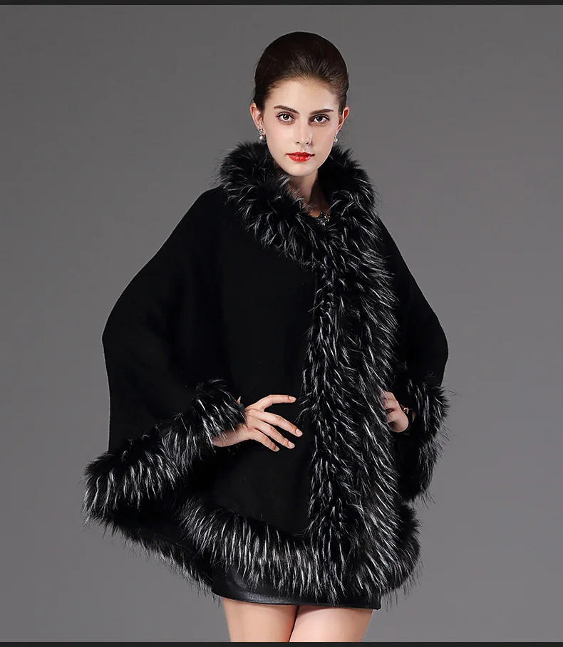 Высококачественное пальто из искусственного меха, осенне-зимнее теплое пончо, накидка с капюшоном, длинный вязаный плащ, шерстяной кашемировый свитер, женский кардиган, пальто