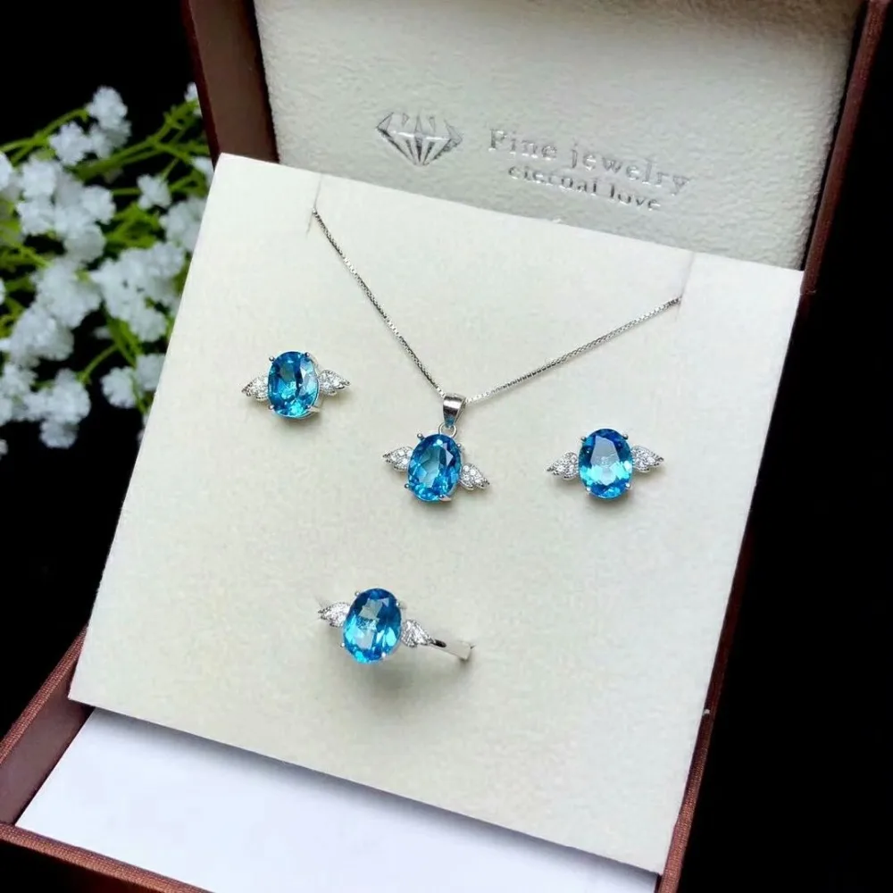 shilovem 925 sterling silver real Natural blue topaz Rings pendants