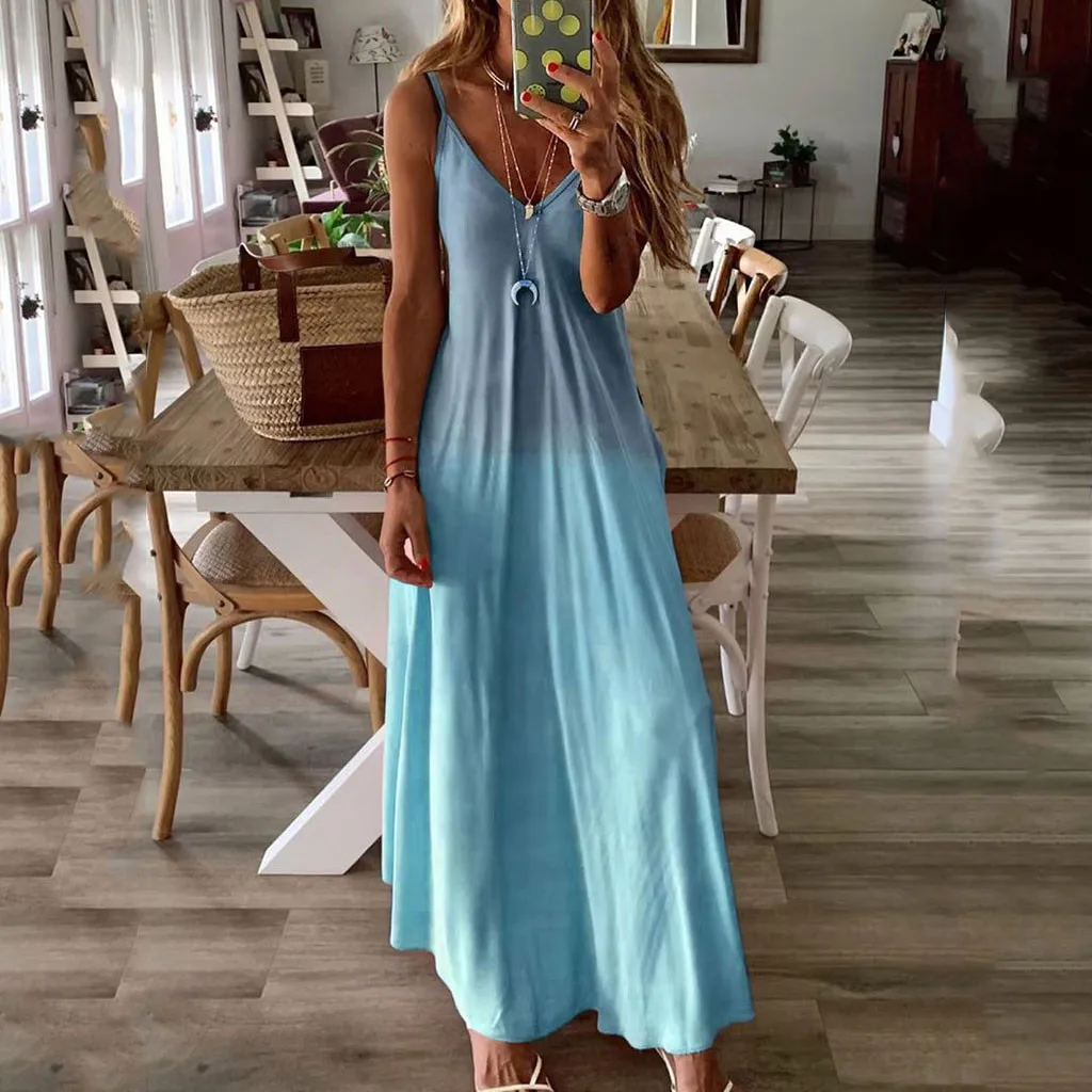 

Summer Women Dress 2019 Printed Strap V Neck Sleeveless Pockets Long Dress Boho Maxi Dress ropa mujer ropa mujer vestidos