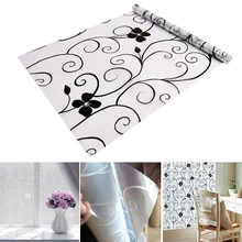 С черными и белыми цветами лоза Солнцезащитная статическая клейкая оконная палка водонепроницаемая крышка стеклянная самоклеящаяся пленка для окон 45 см x 200 см