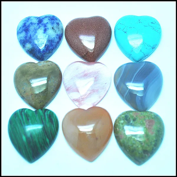 10pcs nature stone cabochons heart shape mix different types of jadee turquoisee malachite sodalite agatee unakite 25mm | Украшения и