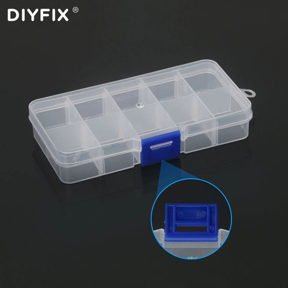 DIYFIX Регулируемая сетка 10 слотов ящик для инструментов электронные части хранения винтовой корпус прозрачный пластиковый чехол