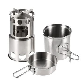 

Portable Stainless Steel Camping Stove Burning Stove and Cooking Pot Set Outdoor Hiking travel Backpacking Picnic Cookware