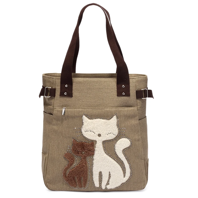 Image 2016 New Fashion Women s Handbag Canvas Bag With Cute Cat Appliques Portable Causal Ladies Small Bags Free Shipping 1STL