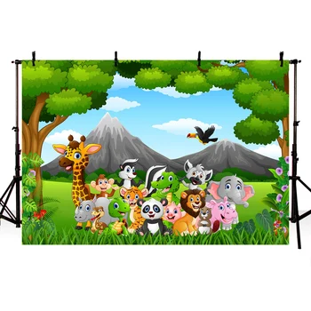 

MEHOFOTO Jungle Birthday Party Photography Backdrops Animals Safari Wild Backgrounds for Photo Shoot Studio Cartoon Backdrop