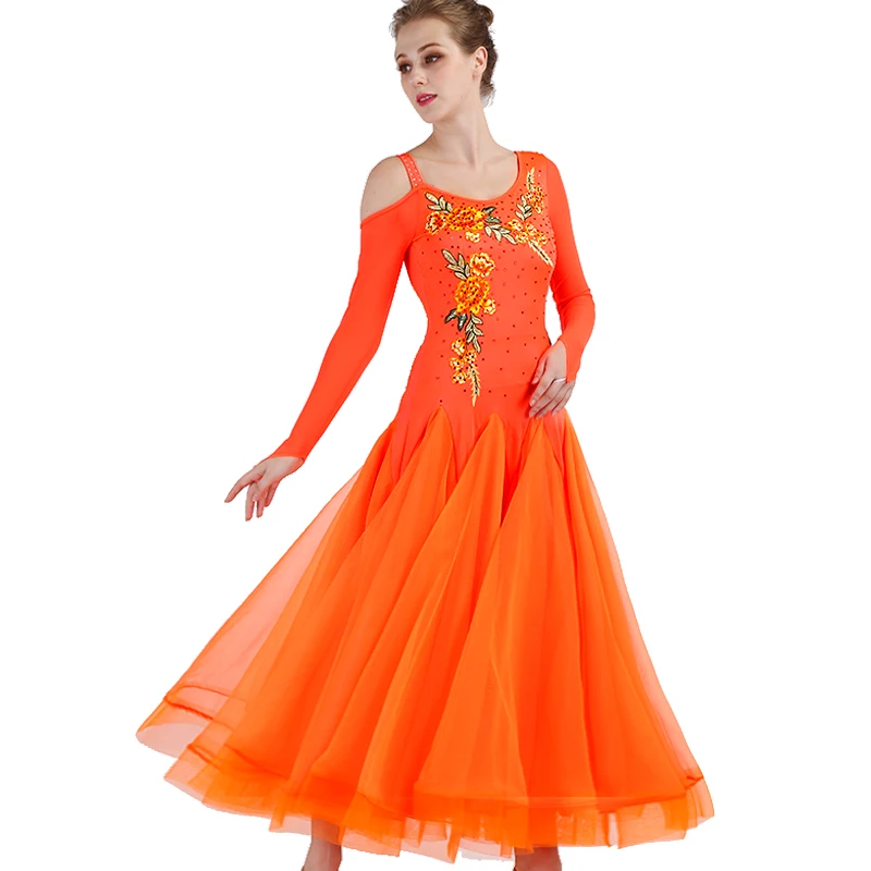 orange women waltz dance dress ballroom dance dress standard ballroom