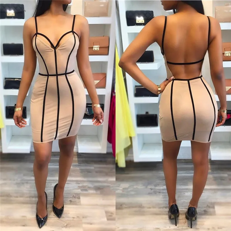 

2019 Fashion New summer Women sexy Dress Black Sleeveless Sling Dress Night club Ladies Solid Casual Striped stitching hip dress