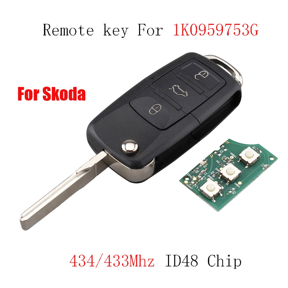 3 кнопки дистанционного ключа автомобиля DIY для Skoda 1K0959753G 753G Octavia II 2004 2005 2006 2007 2008 2009