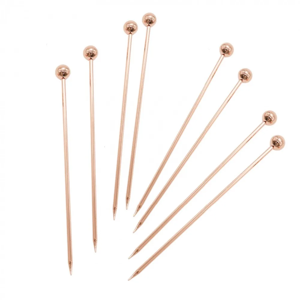 10PCS Stainless Steel Cocktail Picks Sticks Fruit Sticks Drink Stirring Martini Picks Circle/Ball/Hat Shape